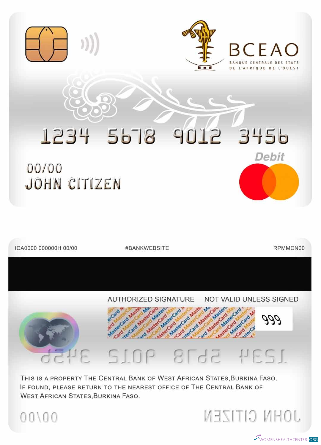 Download Burkina Faso The Central Bank of West African States Bank master debit card Photoshop template